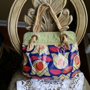 👜Fossil Coated Canvas Floral Tulip Hobo Tote Bag
